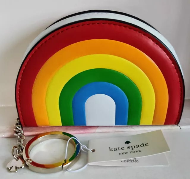 Kate Spade Rainbow Wallet Coin Case Purse Keychain Key Fob Bag Charm Leather