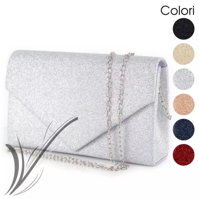 Pochette donna cerimonia glitter clutch brillantini borsa borsetta elegante moda