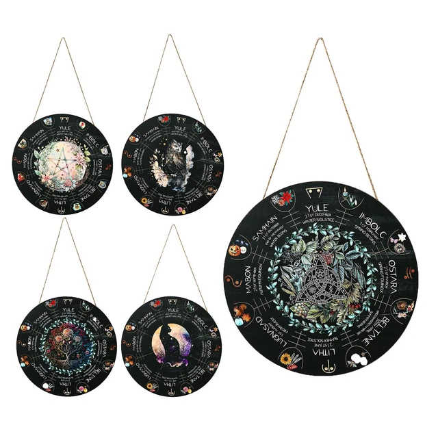 Wheel Of The Year Wood Sign – Witchy Wall Calendar Plaque For Pagan & Halloween Decor