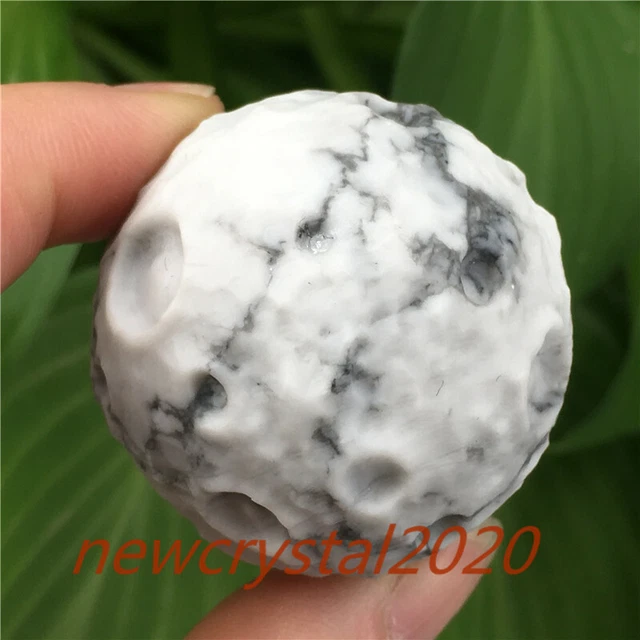 1pc Natural Howlite Moon Quartz sphere Carved Crystal ball reiki Healing 35mm+