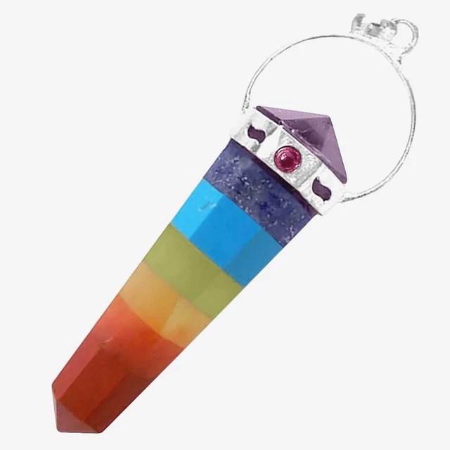 CHARGED Rainbow 7 Chakra Gemstone Pendant Crystal Healing Reiki Energy Necklace
