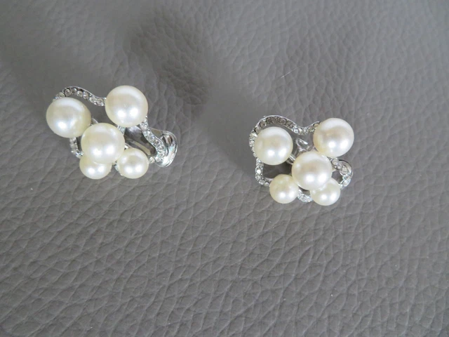 Boucles D'oreilles Vintage à Clips - Métal Doré Avec Strass Irisés - Style Années 70-80 - Occasion