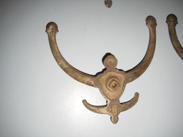 Set of 4 Victorian Cast Iron Double Hall Tree Coat & Hat Hooks 6