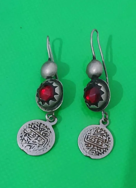 Antique berber silver earrings with glass beads ethnic tribal jewelry