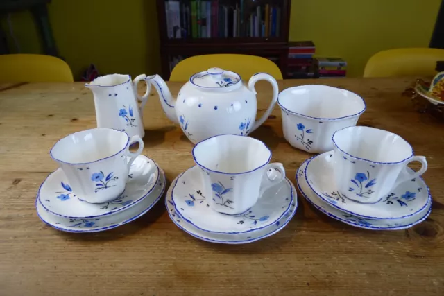 Vintage Victoria China Part Tea Set Incl Teapot Blue Floral 12 pieces