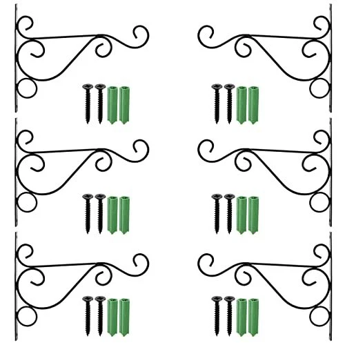 Hanging Plant Brackets - 6 Pcs 10" Sturdy Iron Wall Mount Flower Basket Hook