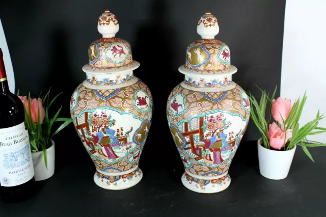 PAIR Antique delft pottery Vases chinoiserie decor marked Adriaen kocks