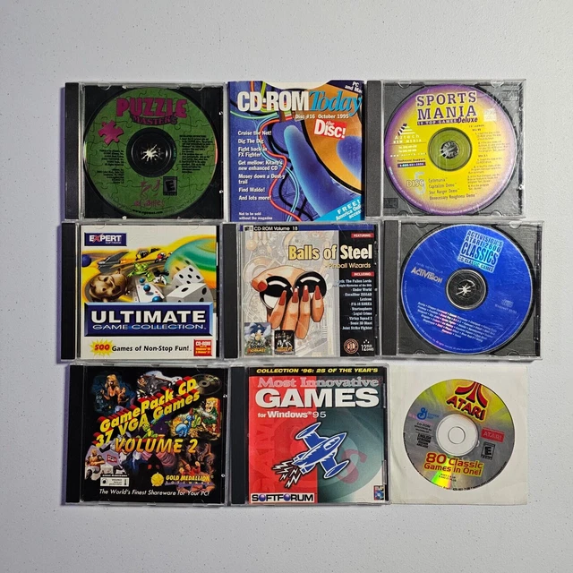LOT OF 9 Vintage Win 95/98 Game CDs - 650+ Games Retro Jazz