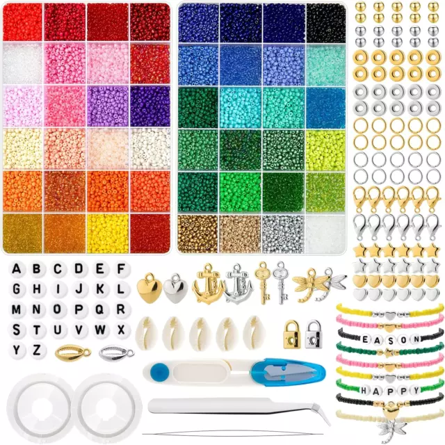 16000 Stück 3 Mm Bunte Glasperlen-Set Mit 300 Buchstabenperlen Für DIY Schmuck.