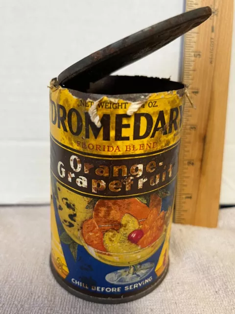 Antique Vintage Food Product 1938 DROMEDARY Orange Grapefruit Tin Can PAPER LABL
