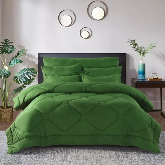 HIG 8 Pieces Modern Quilted Bedding Comforter Sets, Green