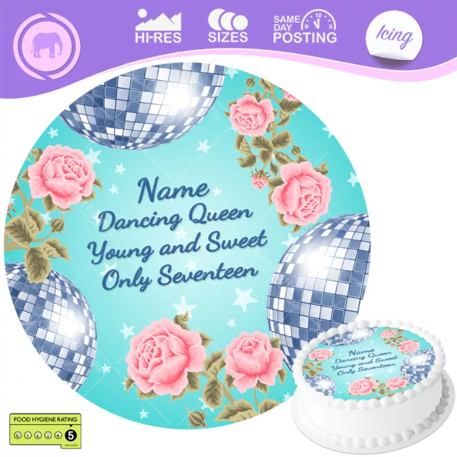 Dancing Queen Cake Topper 17 Circle Round Personalised Decoration Edible Icing