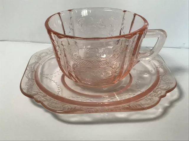 Vintage Federal Glass Madrid Pink Depression Cup & Saucer