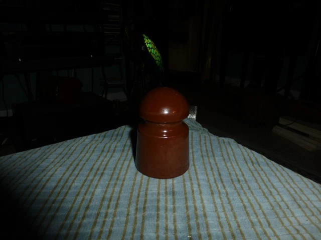 Vintage Brown Ceramic Porcelain Insulator 3 1/4" VG !