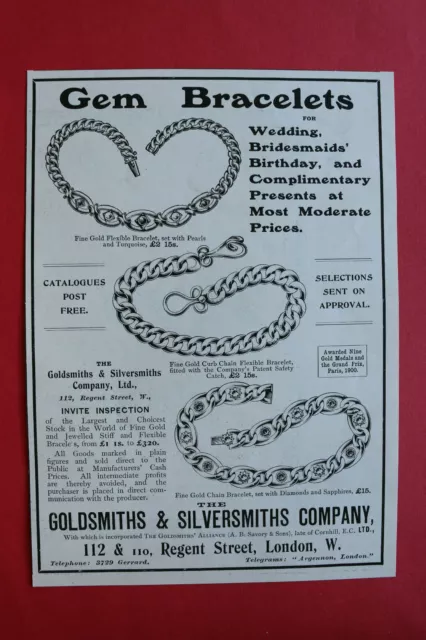 WL12e) Werbung Goldsmiths & Silversmiths Co 1905 Gem Bracelet London England UK