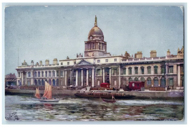 c1910 Boat The Customs House River Dublin Ireland Oilette Tuck Art Postcard