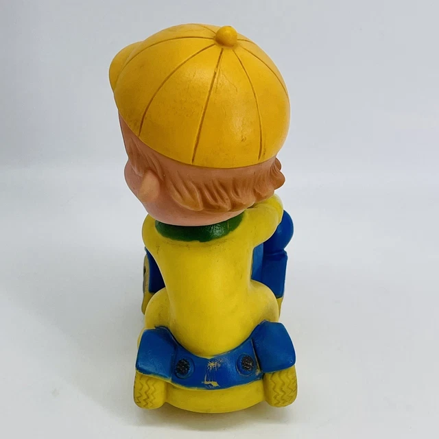 VINTAGE MID-CENTURY TAIWAN Rubber Boy Riding Antique Car Squeak Toy $34