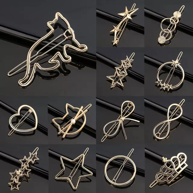 Women's Girls Geometric Metal Hair Clips Barrette Slide Grips Hair Clip Hairpins