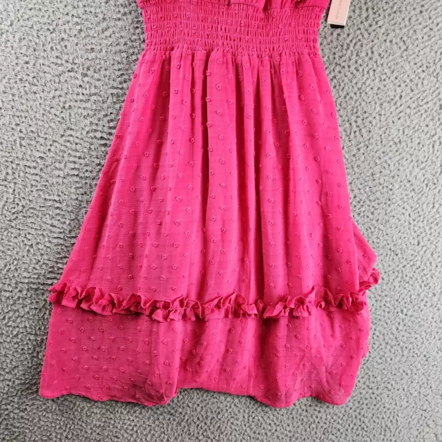 Aqua Clip Dot Print Ruffle MIDI Dress Girls S 7-8 Hot Pink High Round Neck 2