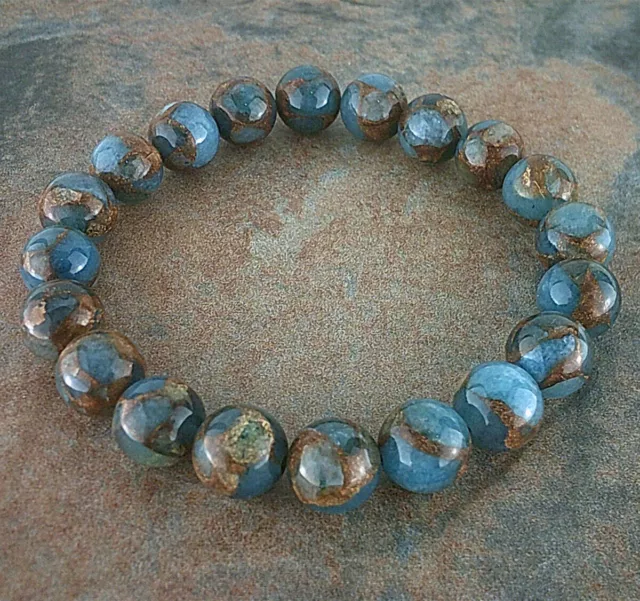 Natural 8MM Lake Blue Gemstone Bracelet Men Women Healing Stone Chakra Jewelry