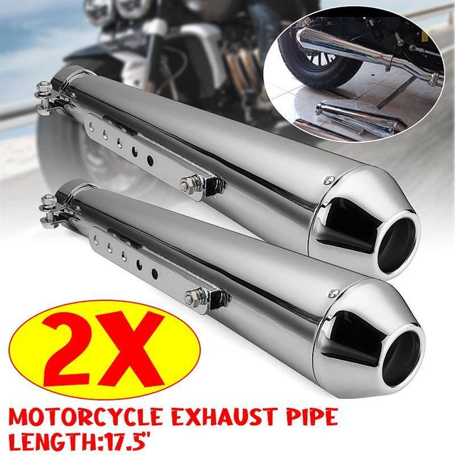 2* Megaphone Style Chrome Exhaust Muffler 17.5" Long - For Chopper Bobber Custom
