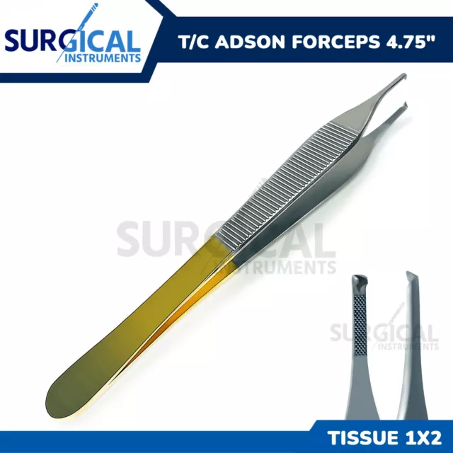 T/C Adson Tissue Kocher Forceps 1x2 Teeth 4.75" With Tungsten Carbide German Gr