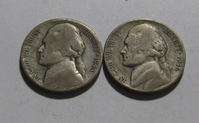 1943 S & 1945 (Silver) Jefferson Nickel - Mixed Condition - 76SU