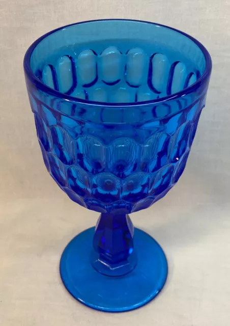 Fenton Art Glass Colonial Blue Thumbprint Goblet on Stem Pre Logo