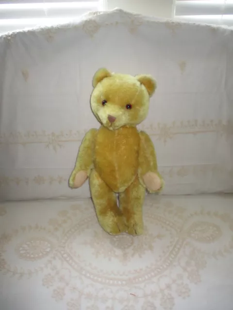 Vintage German 17"  Straw Stuffed MohairTeddy Bear Glass Eyes Fully Jointed