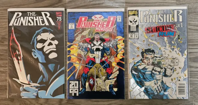 The Punisher Lot Of 3 VF-NM Holofoil Marvel Comics #75, 2099 #1, War Journal #61