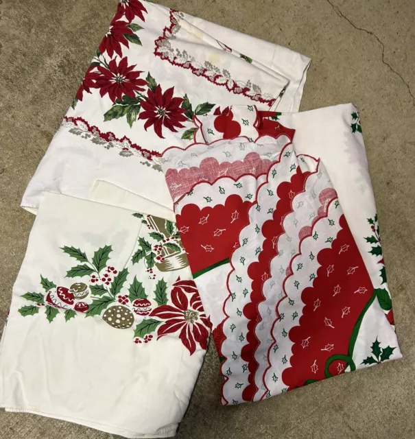 3 Vintage Rectangular & Round Christmas Holiday Tablecloth Tablecloths
