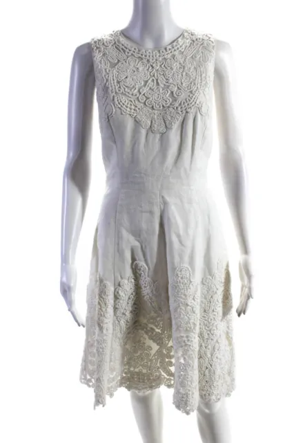Oscar de la Renta Women's Scoop Neck Sleeveless Embroidered Mini Dress White 2