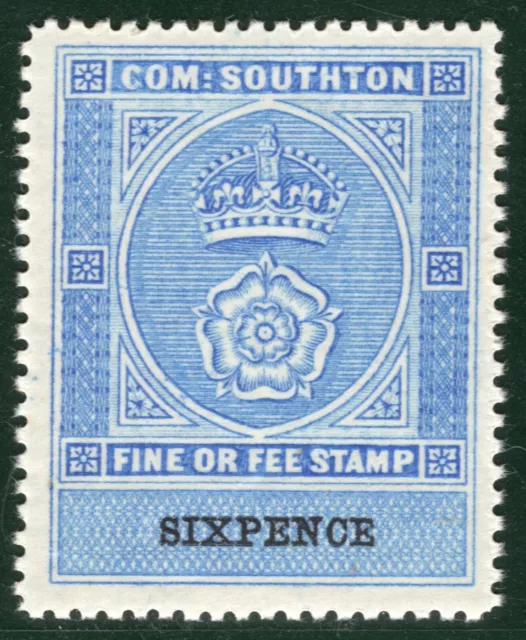 GB HANTS QV Revenue Stamp 6d COM:SOUTHON FINE/FEE Southampton Mint MNH UM WHB81