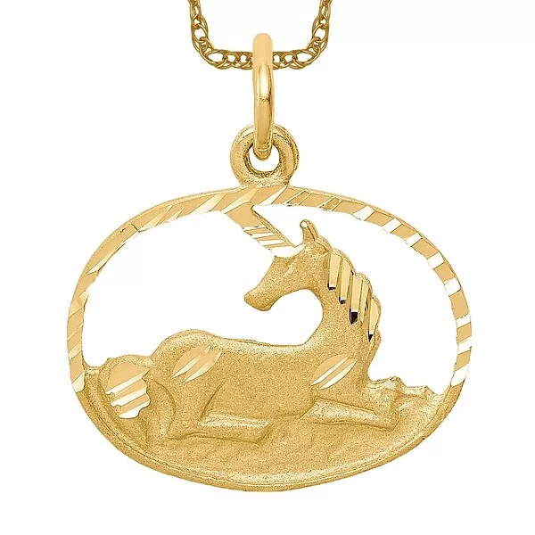 10K Yellow Gold Unicorn Necklace Charm Pendant