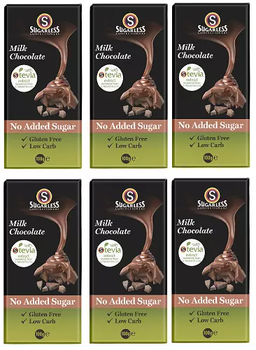 907782 6 X 100G Sugarless Confectionery No Added Sugar Milk Chocolate Block