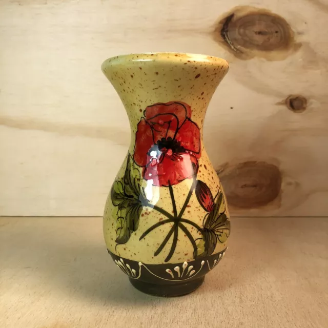 Vintage Hand Made Spain Pottery Vase With Rose