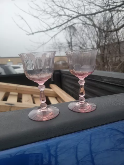 Pair Of Heisey Penn Charter Hawthorne Pink Water Cocktail Glasses 4-3/4" A13 2