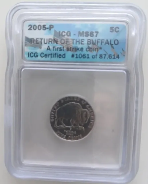 2005-P Jefferson Nickel 5C - Icg Ms67 - Buffalo First Strike Coin