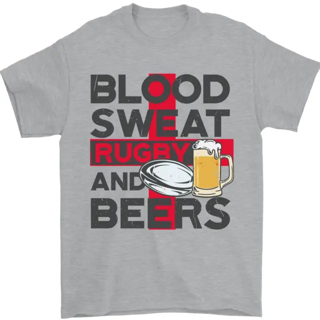 Blood Sweat Rugby and Beers England Funny Mens T-Shirt 100% Cotton