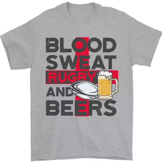T-shirt da uomo Blood Sweat Rugby and Beers England divertente 100% cotone