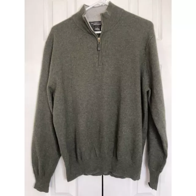 Bloomingdales Men's Green 100% Cashmere Quarter Zip Pullover Sweater Size L
