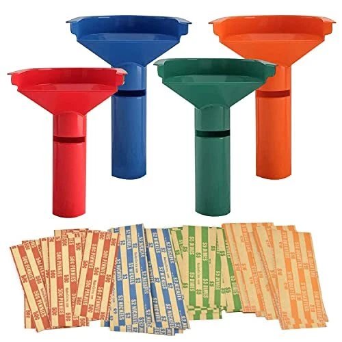 Nadex Easy Wrap Coin Tube Set with 100 Wrappers Included - Funnel Shaped Coin Co