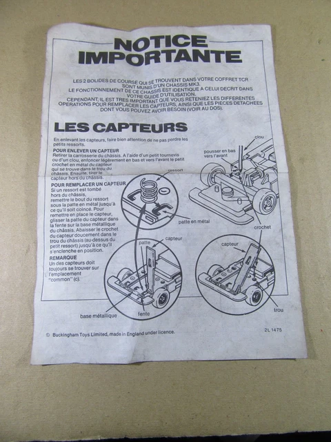 232V Vintage TCR Notice Importante Slot Car Recto Verso 14.8 X 20.7 cm