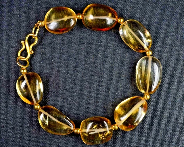 Citrine Bracelet 925 Silver Finding Nugget Bead 74 ct 7" Natural Gemstone N-0350