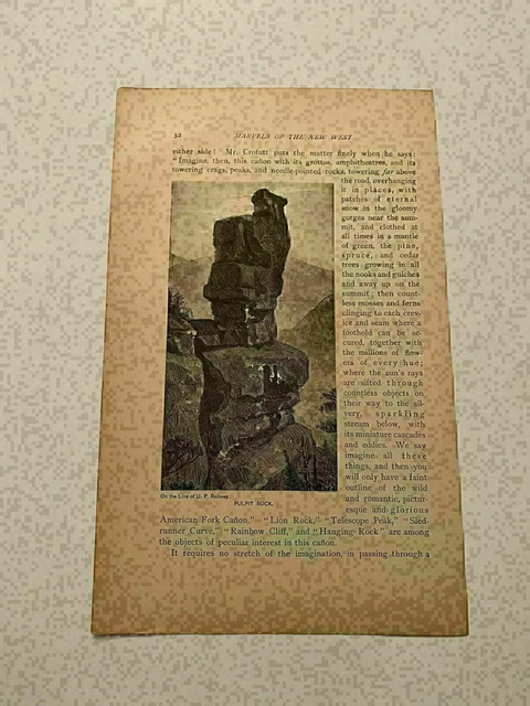 KP116) Pulpit Rock Colorado Springs Union Pacific Railway 1890 Engraving