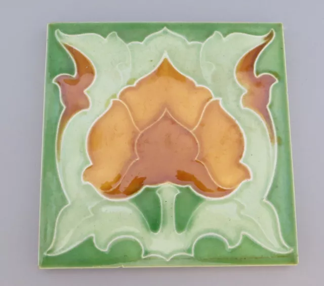 Antique Art Nouveau Majolica Tile Floral Design - Corn Bros - 6 Left