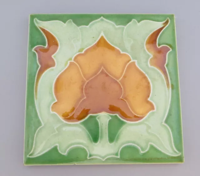 Antique Art Nouveau Majolica Tile Floral Design - Corn Bros - 10 Available