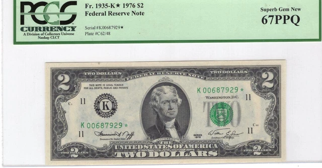 Fr. 1935-K* $2.00 Star 1976 Superb Gem New 67 PPQ PCGS Free Ship