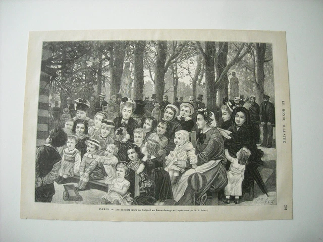Gravure 1876. Paris. Les Derniers Jours De Guignol Au Jardin Du Luxembourg.