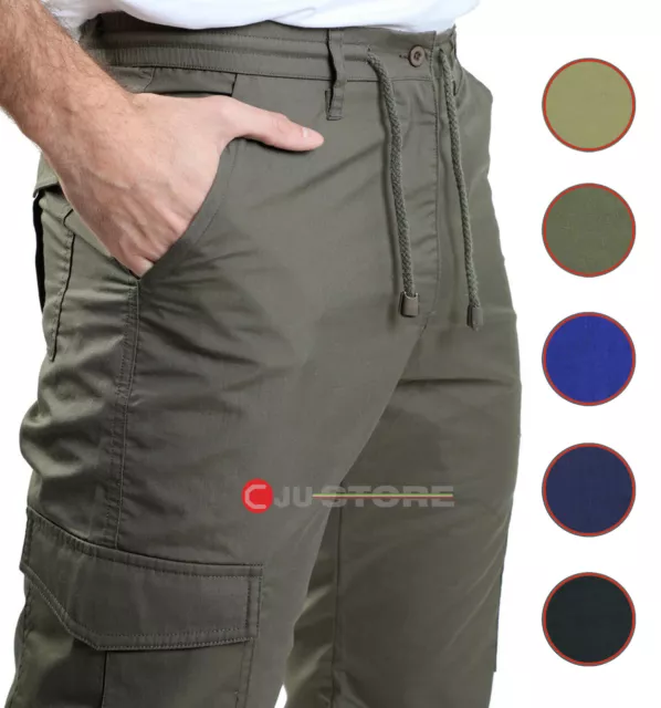 Pantalone uomo tasconi Pantalaccio cotone robusto elastico laccetto TAGLIE FORTI